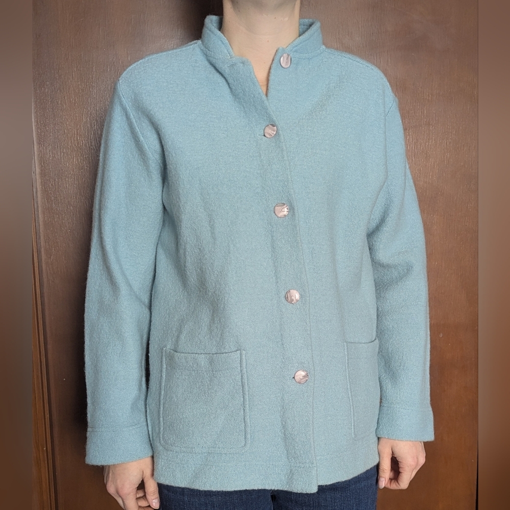 Norm Thompson 100% Wool Blue Button Jacket Medium